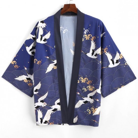Zaful Open Front Kimono Cardigan, Men, S-3XL, Blue - Picture 1 of 5